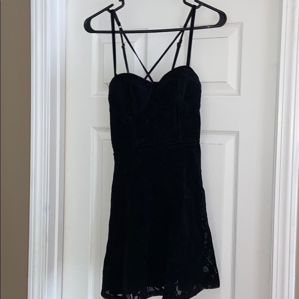 Hollister Black Velvet Strappy Skater Dress